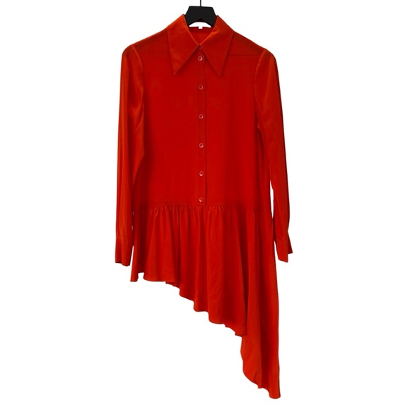 Tibi Silk Red Buttoned Long Sleeve Asymmetrical Draping Top - Picture 7 of 13